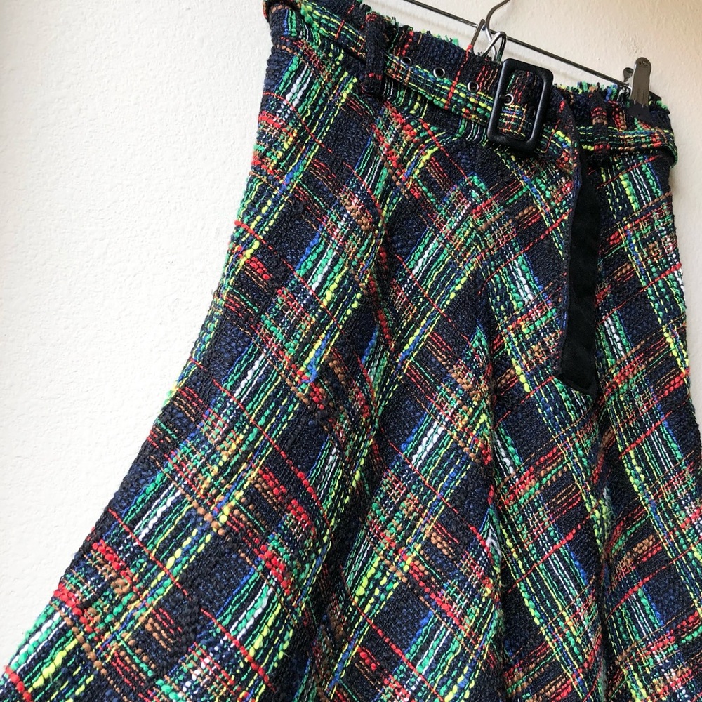 Zara Autumn Vintage Tweed Tartan Plaid High Waist Midi Skirt Size XS - Picture 5 of 15